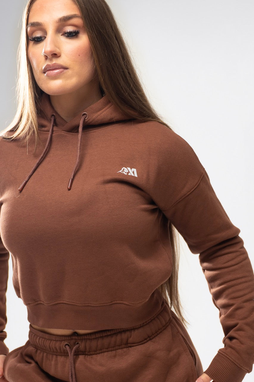 XAPE Core Logo Cropped String Hoodie - Cocoa
