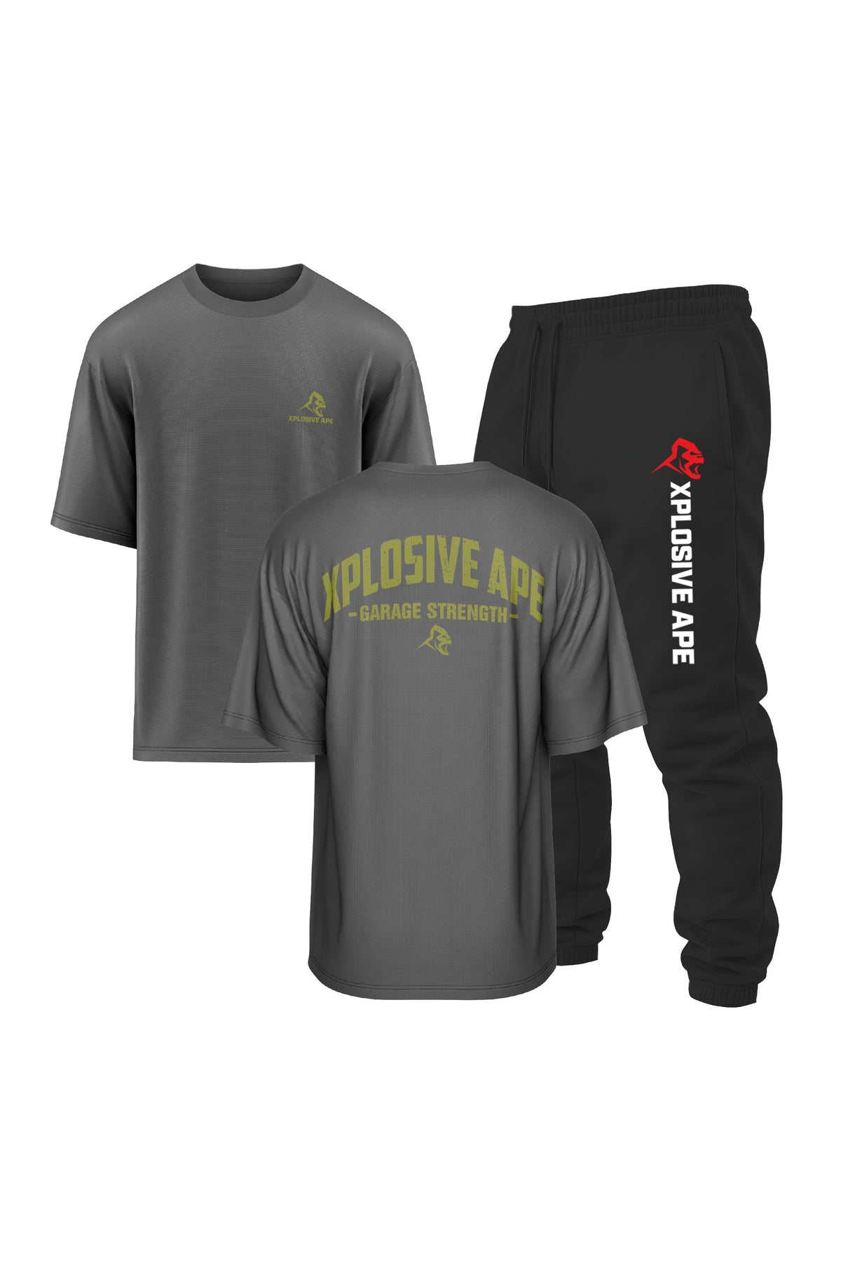 XAPE Garage Strength V2 Oversized Tee & Originals V2 Joggers Combo - Charcoal/Black