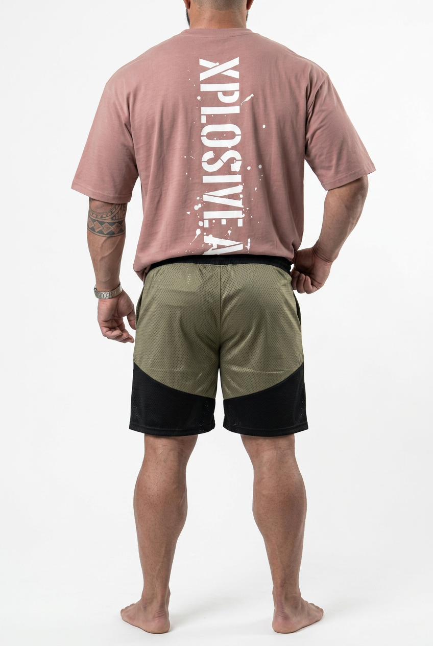 XAPE Smackdown OS Tee & Rogue Combat Shorts Combo - Dusty Pink/Khaki