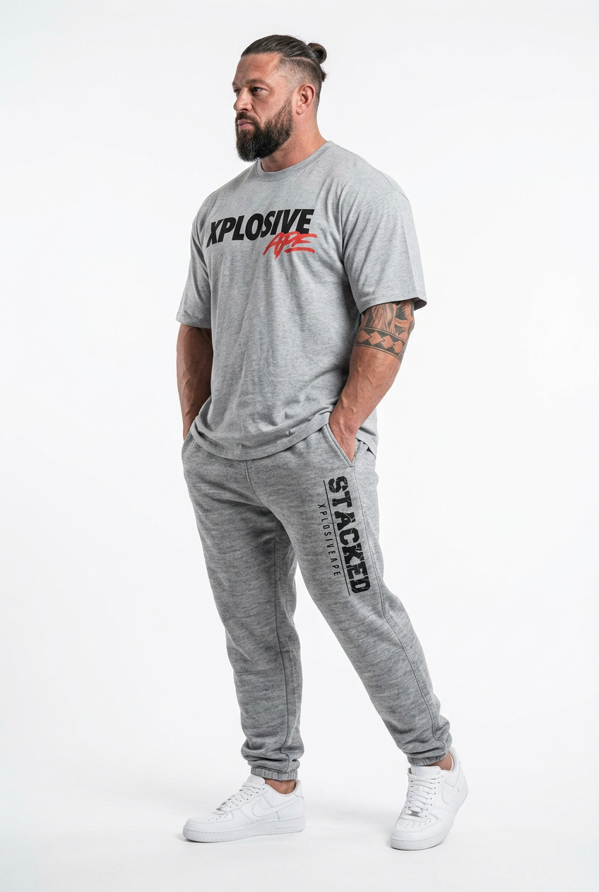 XAPE Holder Tee & Stacked Joggers Combo - Sports Grey