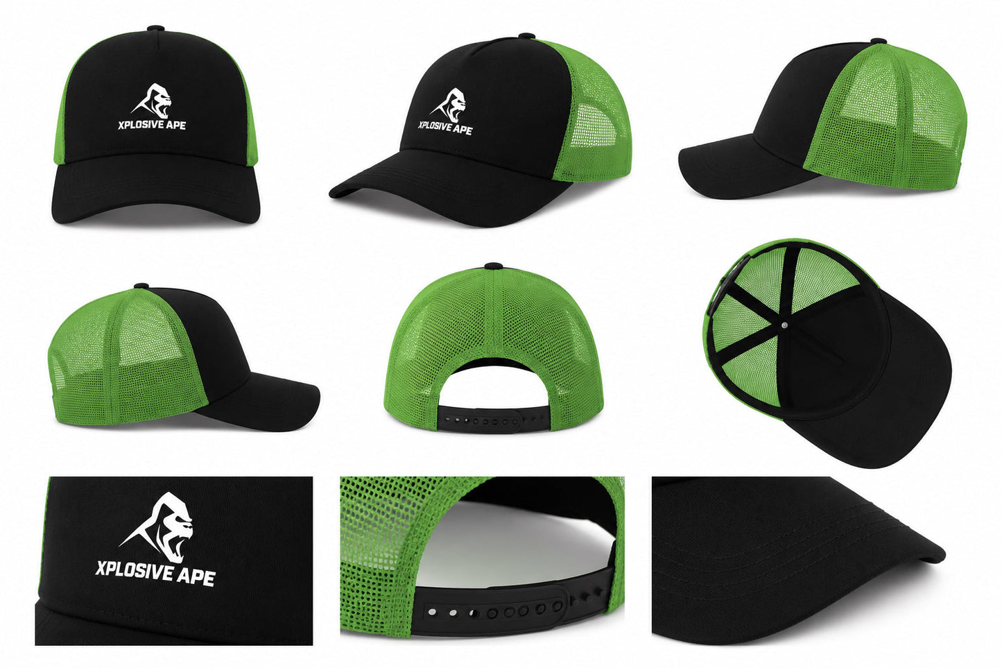 XAPE Classic Trucker Cap - Black/Safety Green