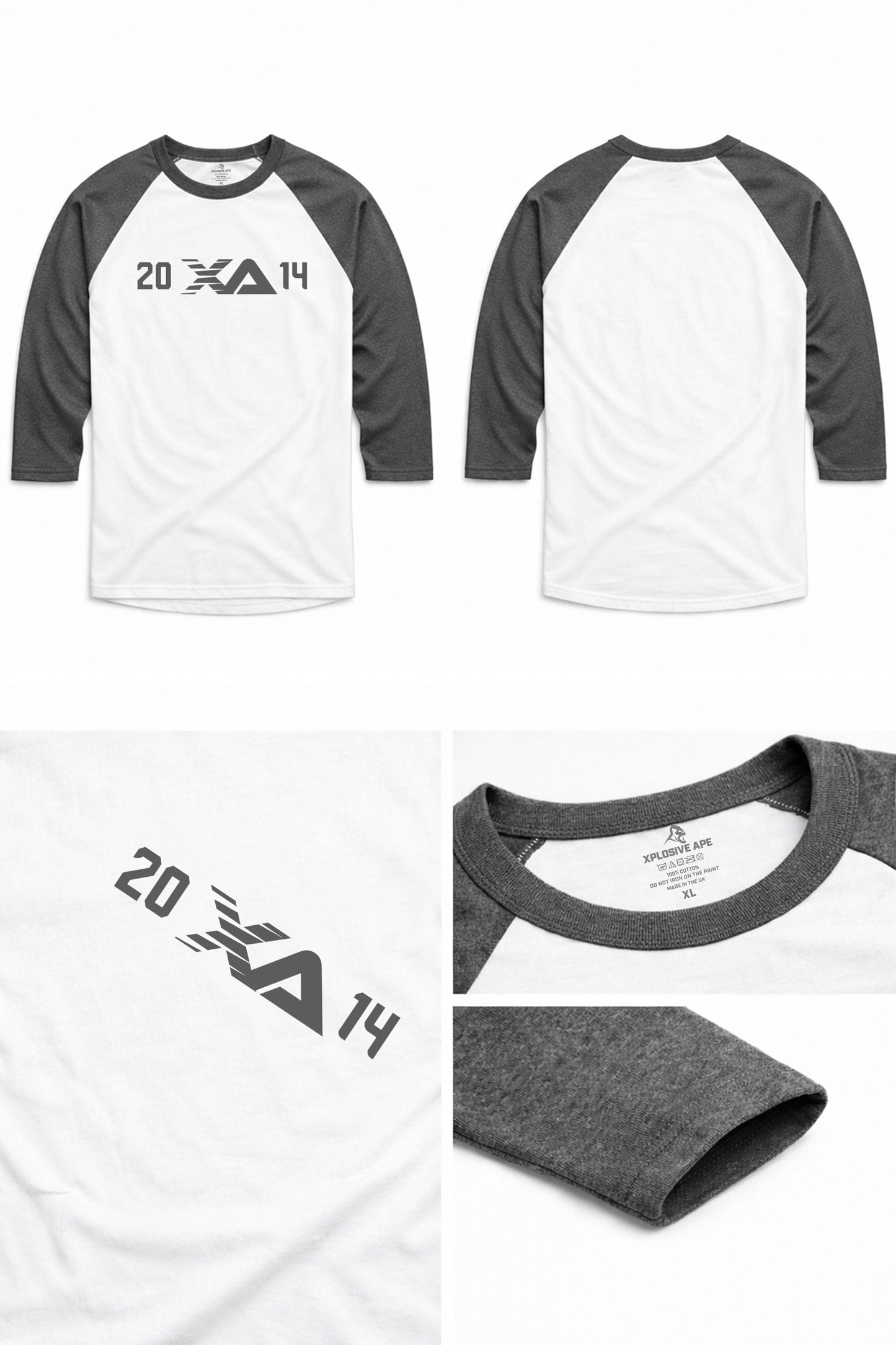 XAPE Blockline Raglan 3/4 Sleeve Tee - White/Dark Heather