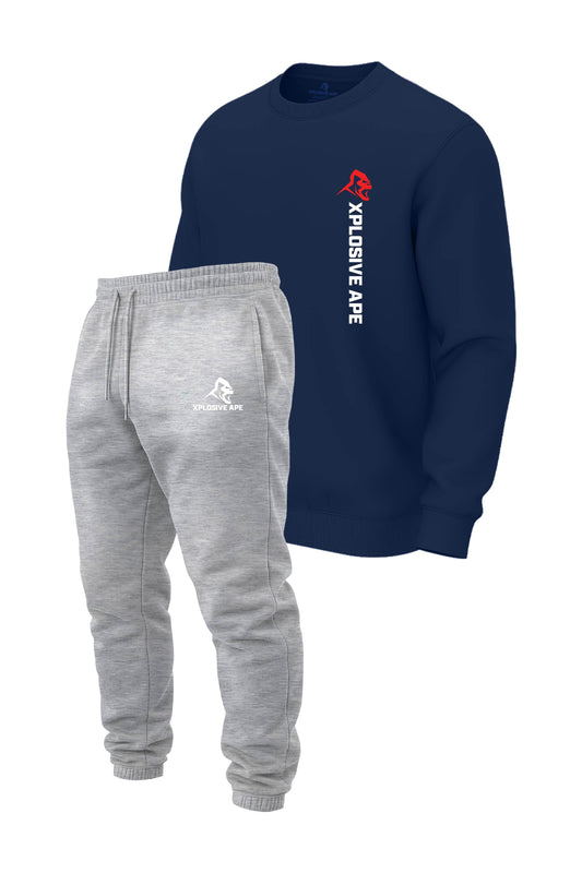XAPE Originals Logo V2 Sweatshirt & Classic Logo Joggers Combo - Navy/Ash Grey
