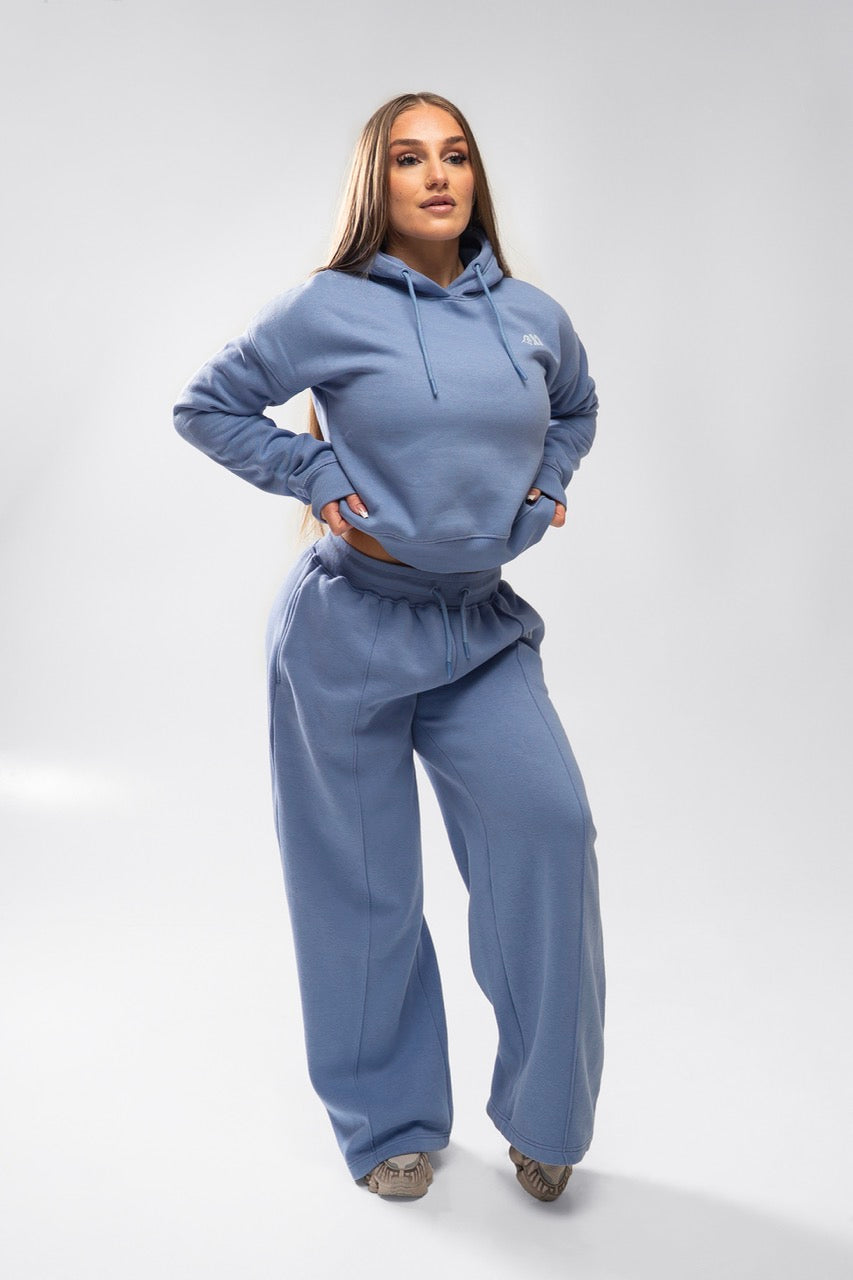 XAPE Core Logo Cropped String Hoodie - Slate Blue