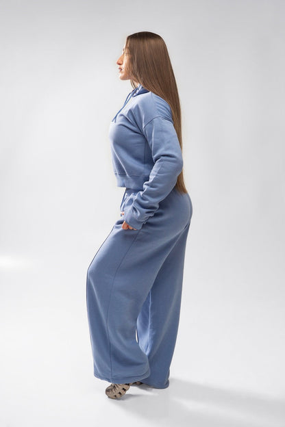 XAPE Core Logo Cropped String Hoodie - Slate Blue