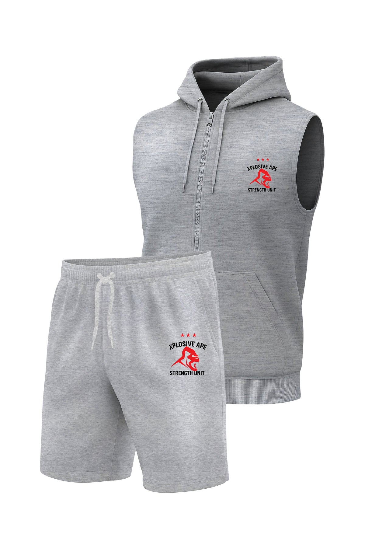 XAPE Strength Unit Sleeveless Hoodie & Shorts Combo - Sports Grey