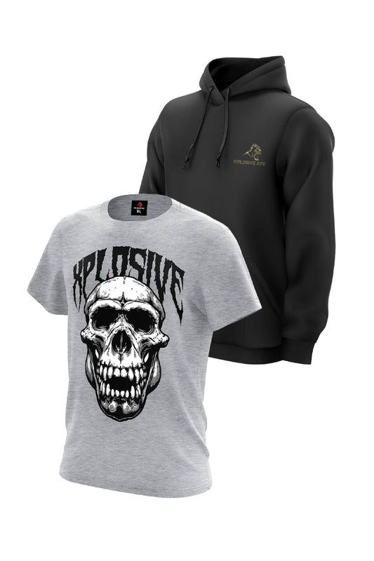 XAPE Essential Camo Hoodie & Skull V1 Tee Combo - Black/Sports Grey