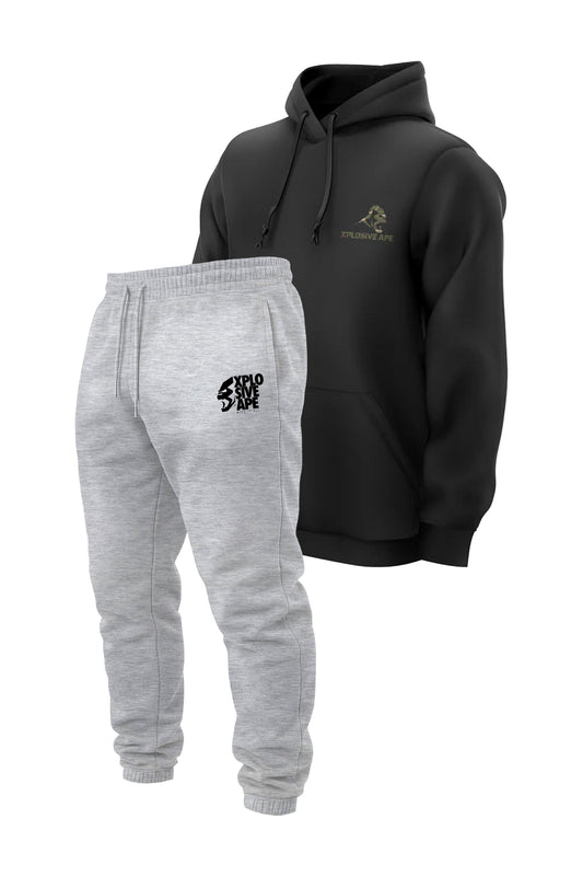 XAPE Essential Camo String Hoodie & Ultimate Ape V2 Joggers - Black/Heather Grey