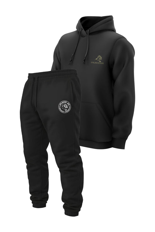XAPE Essential Camo String Hoodie & Uncaged Strength Joggers Combo - Black