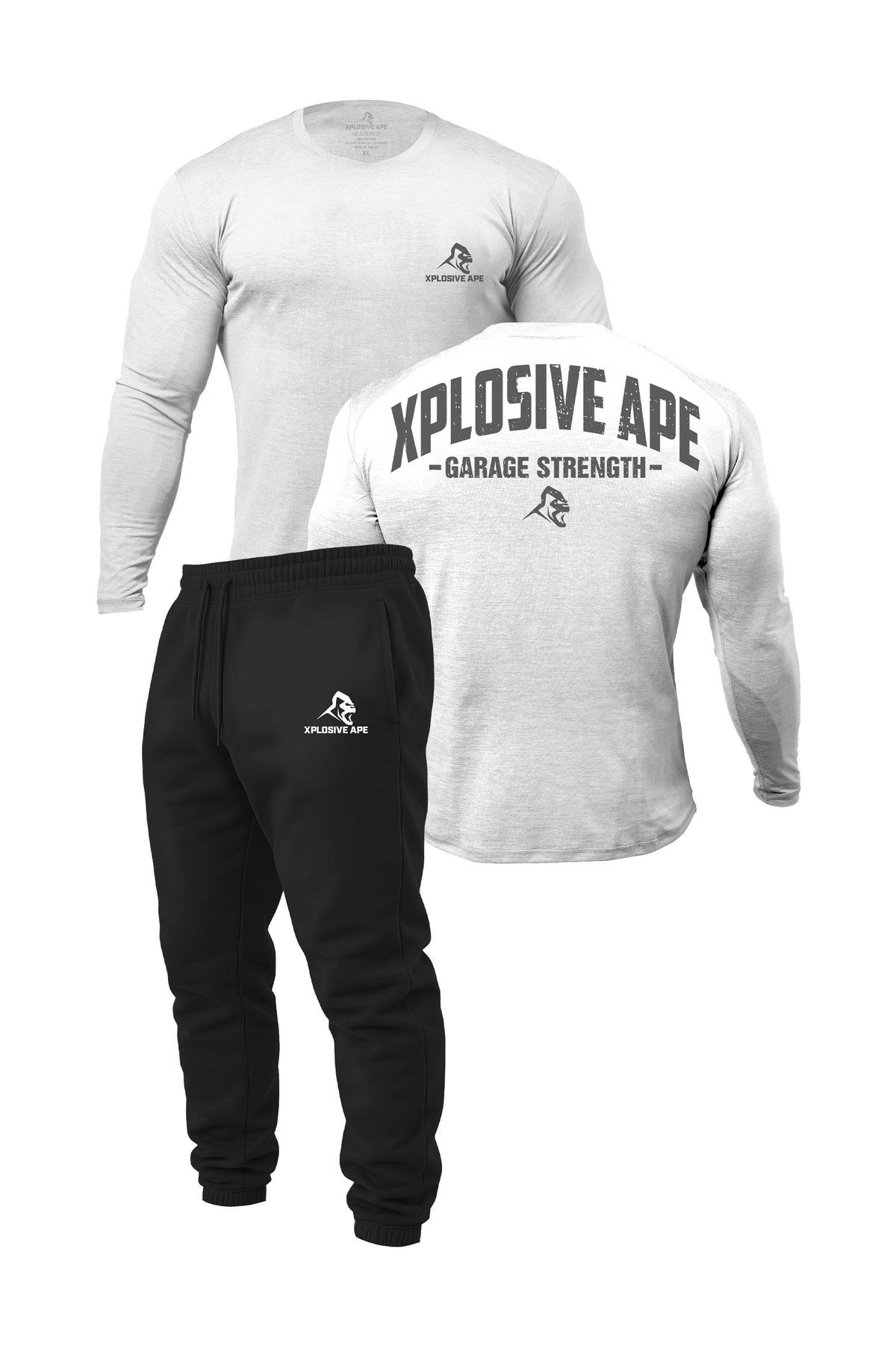 XAPE Garage Strength V2 Long Sleeve Tee & Prime Joggers Combo - White/Black