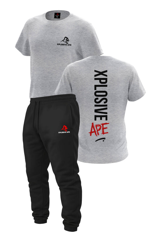 XAPE Graffiti Tee & Original Logo Joggers Combo - Sports Grey/Black