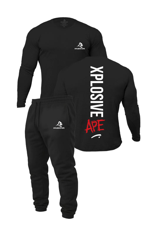 XAPE Graffiti V2 Long Sleeve Tee & Prime Joggers Combo - Black