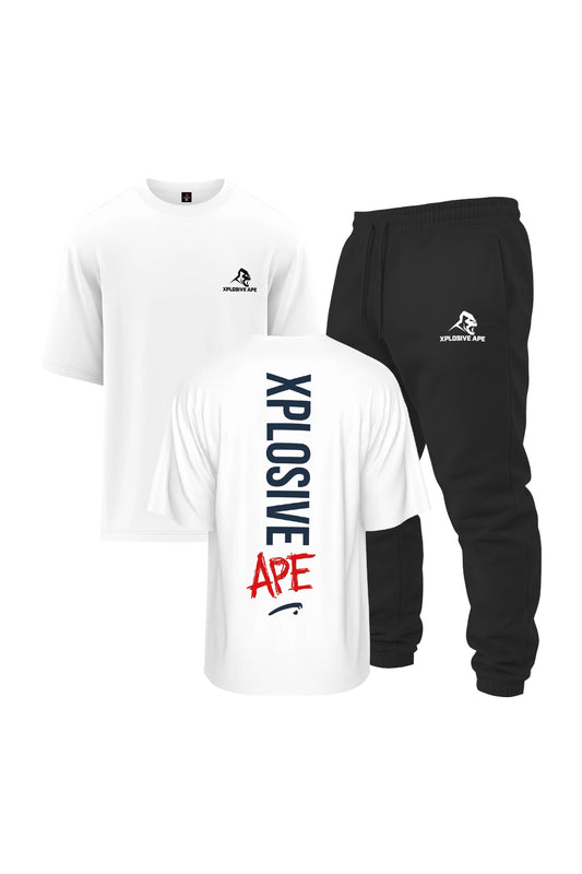 XAPE Graffiti V2 Oversized Tee & Classic Logo Joggers Combo - White/Black