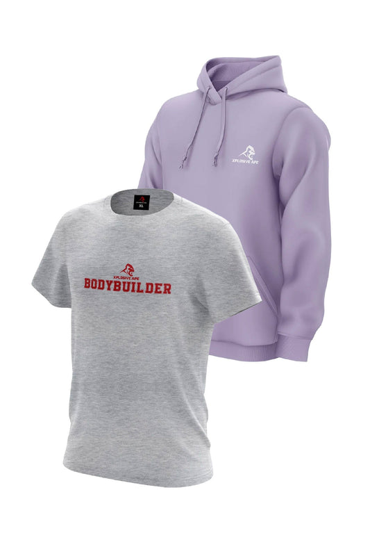 XAPE Prime Hoodie & Bodybuilder V1 Tee Combo - Lilac/Sports Grey