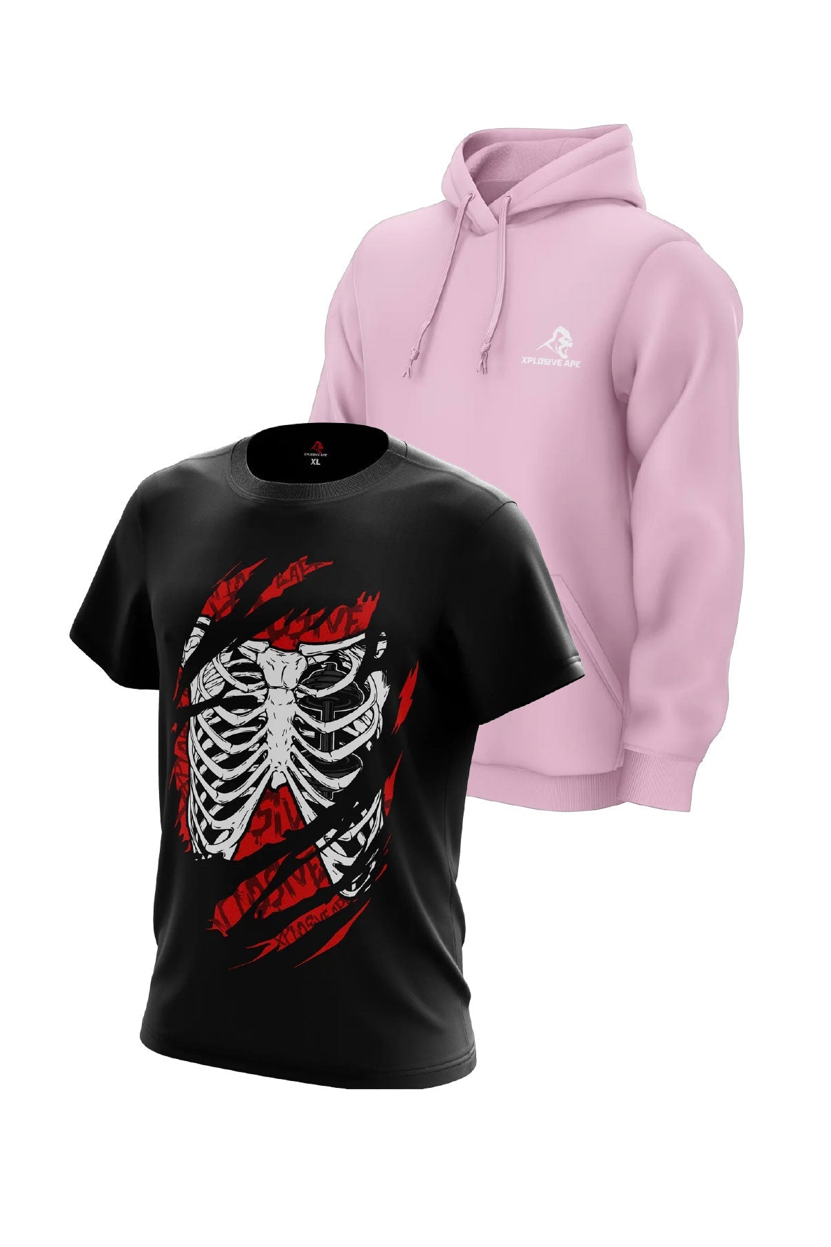 XAPE Prime Hoodie & Iron Lungs Tee Combo - Light Pink/Black