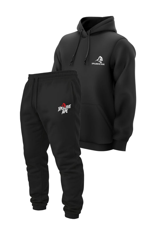 XAPE Prime String Hoodie & Classic Stencil Logo Joggers Combo - Black