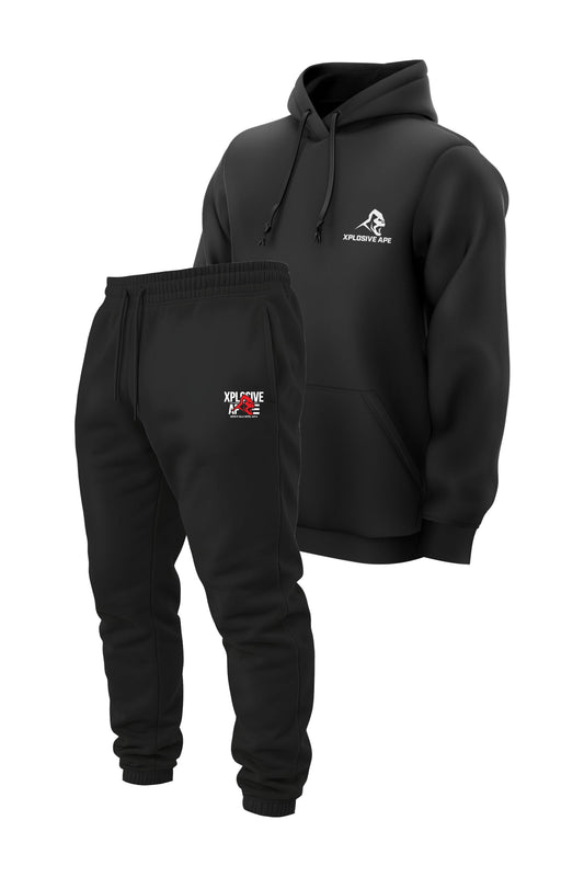 XAPE Prime String Hoodie & Stacked Logo Joggers Combo - Black