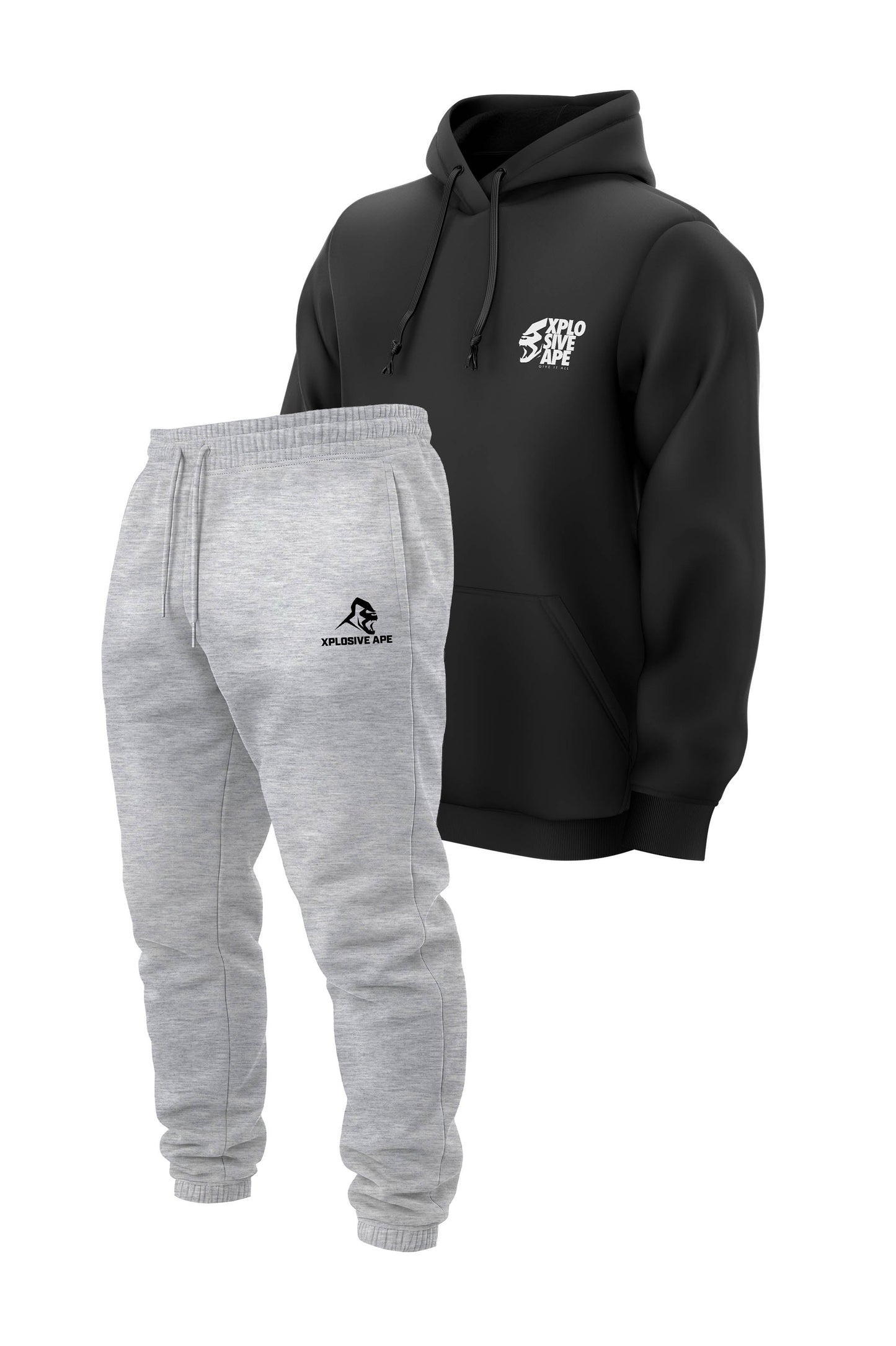 XAPE Ultimate Ape V2 String Hoodie & Prime Logo V2 Joggers Combo - Black/Sports Grey