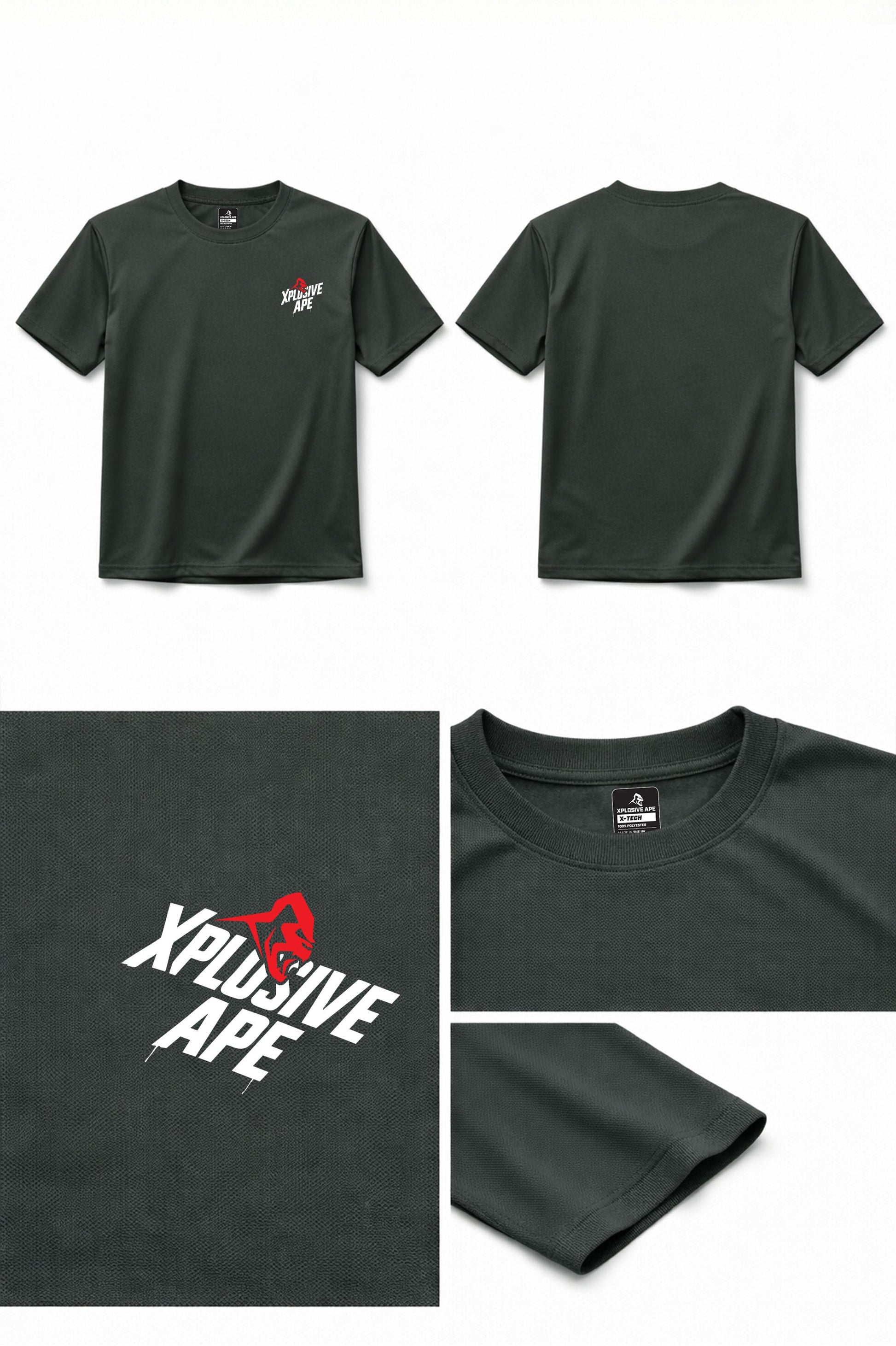 XAPE Classic Stencil Logo X Tech Tee - Forest Green