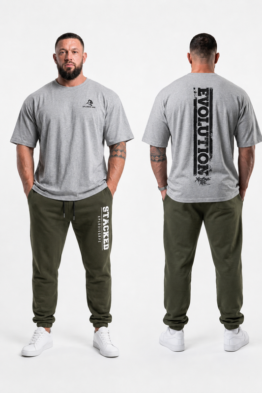 XAPE Evolution Tee & Stacked Joggers Combo - Sports Grey/Khaki