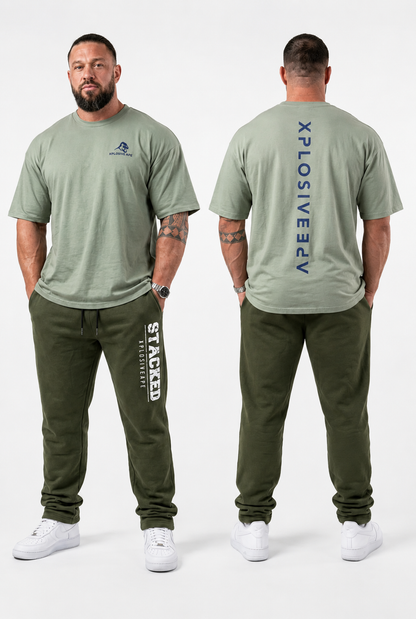 XAPE Futuristic Tee & Stacked Joggers Combo - Sage/Khaki