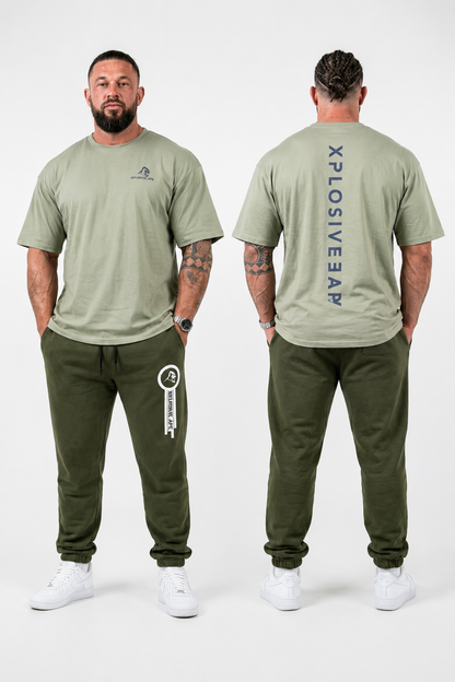 XAPE Futuristic Tee & Panelled Joggers Combo - Sage/Khaki