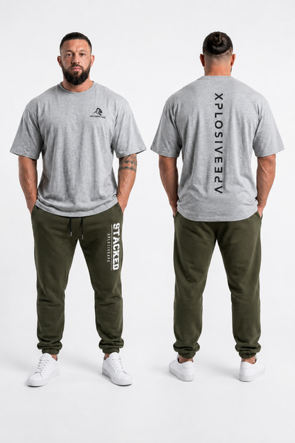 XAPE Futuristic Tee & Stacked Joggers Combo - Sports Grey/Khaki
