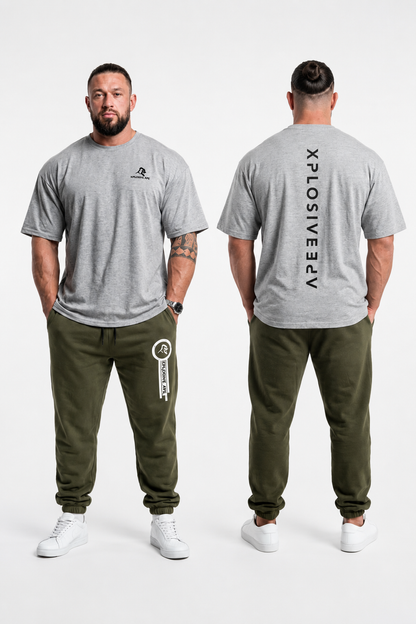 XAPE Futuristic Tee & Panelled Joggers Combo - Sports Grey/Khaki