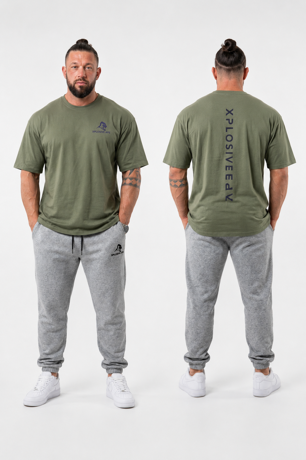 XAPE Futuristic Tee & Prime Joggers Combo - Sage/Sports Grey