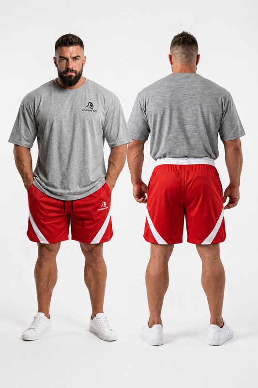 XAPE Essential Tee & Storm Shorts Combo - Sports Grey/Red