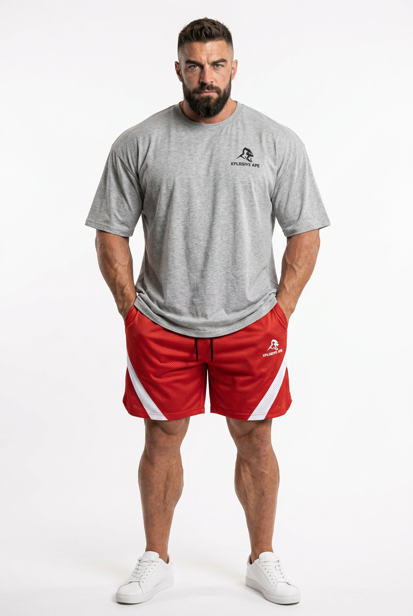XAPE Essential Tee & Storm Shorts Combo - Sports Grey/Red