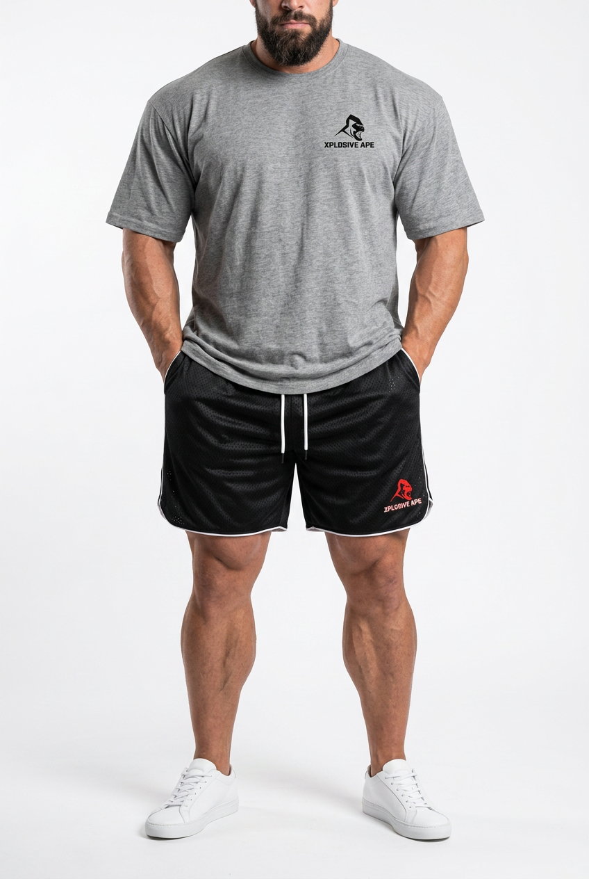 XAPE Essential Tee & Strike Elite Shorts Combo - Sports Grey/Black White