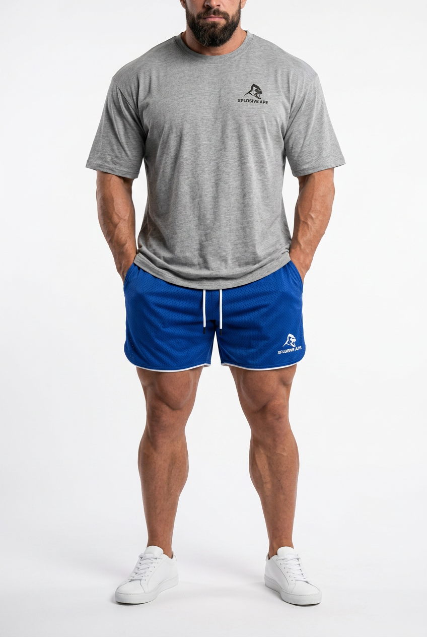 XAPE Essential Tee & Strike Elite Shorts Combo - Sports Grey/Blue