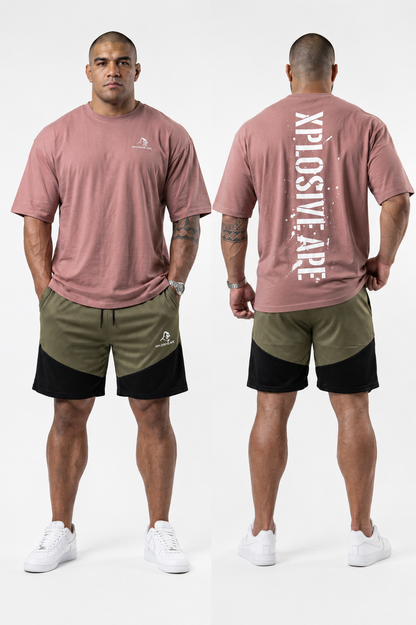 XAPE Smackdown OS Tee & Rogue Combat Shorts Combo - Dusty Pink/Khaki