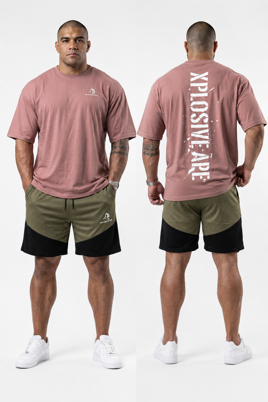 XAPE Smackdown OS Tee & Rogue Combat Shorts Combo - Dusty Pink/Khaki