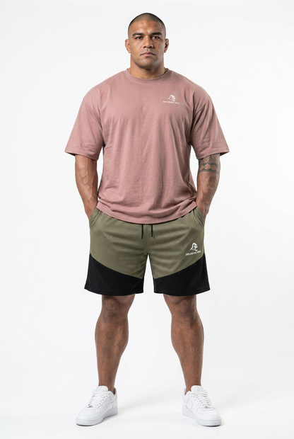 XAPE Smackdown OS Tee & Rogue Combat Shorts Combo - Dusty Pink/Khaki