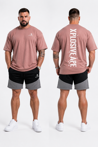 XAPE Smackdown OS Tee & Rogue Combat Shorts Combo - Dusty Pink/Grey