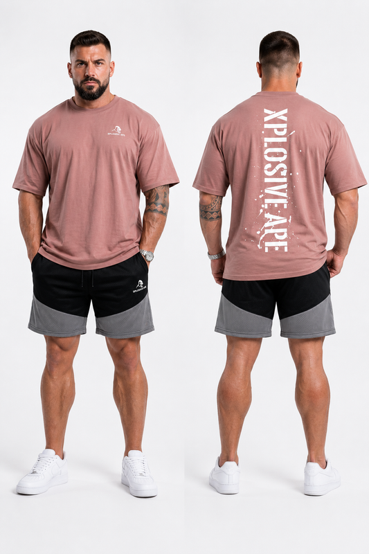 XAPE Smackdown OS Tee & Rogue Combat Shorts Combo - Dusty Pink/Grey