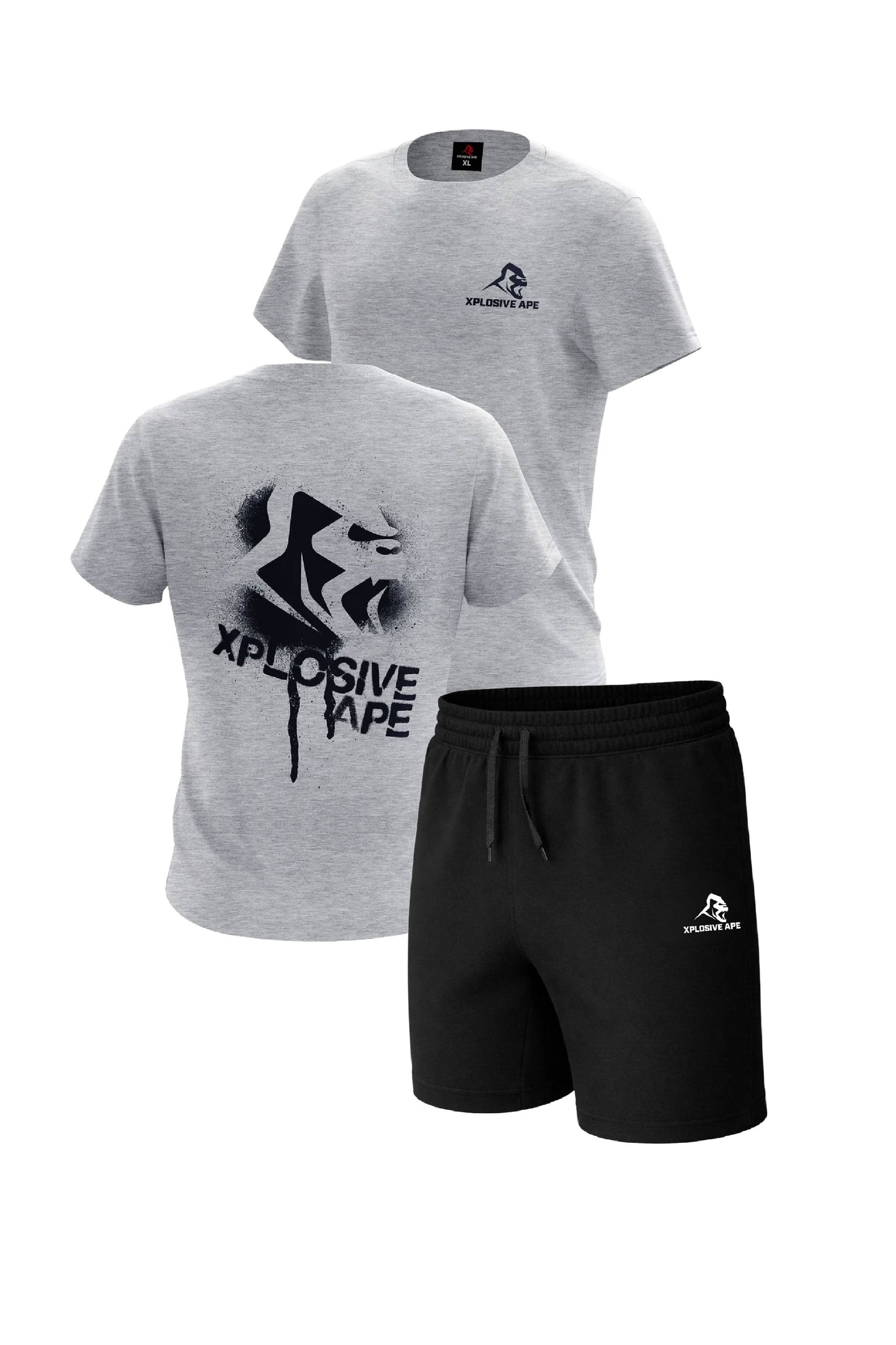 XAPE Canister Tee & Prime Oversized Shorts Combo - Sports Grey/Black