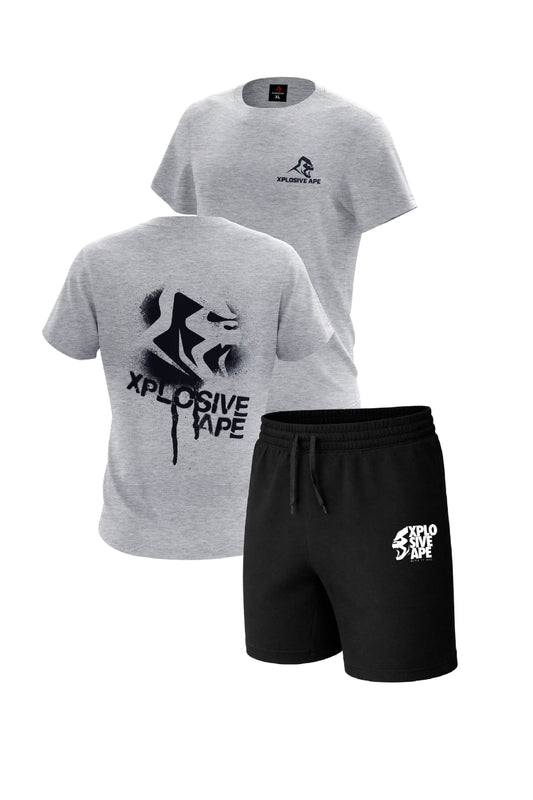 XAPE Canister Tee & Ultimate Ape Oversized Shorts Combo - Sports Grey/Black