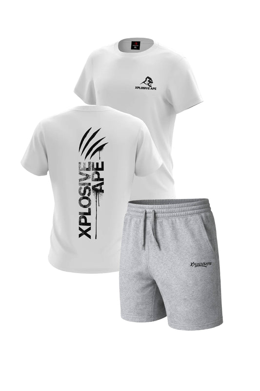 XAPE Claw Tee & Desolate Oversized Shorts Combo - White/Ash Grey