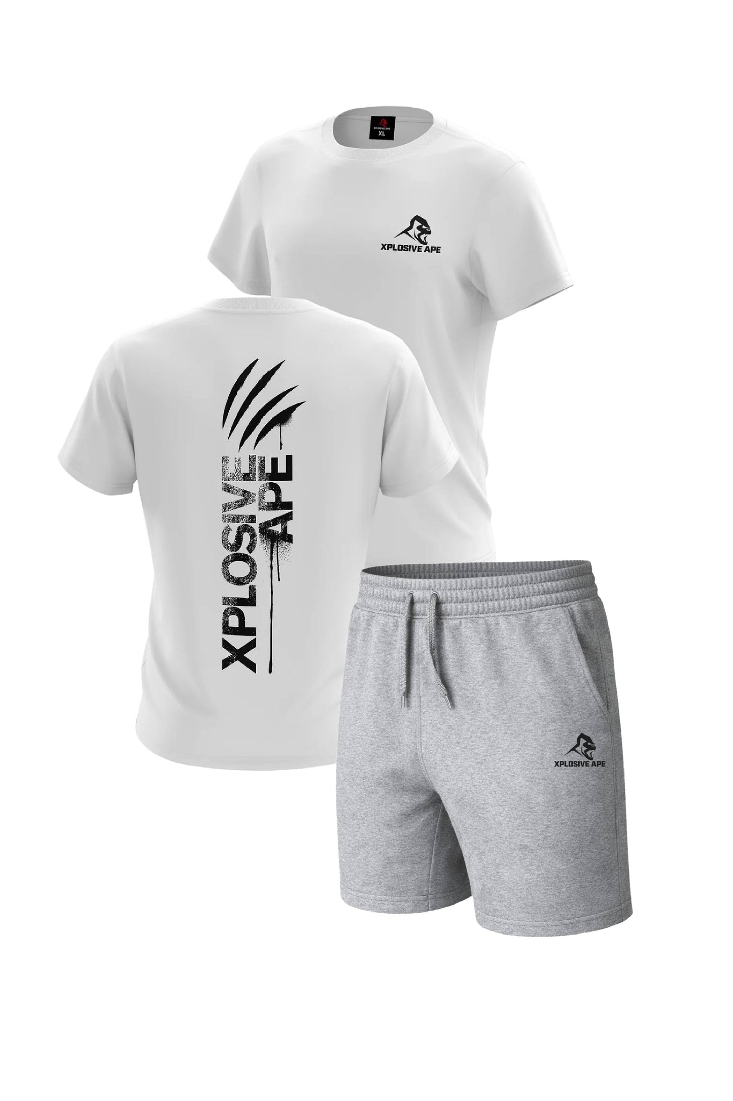 XAPE Claw Tee & Prime Oversized Shorts Combo - White/Ash Grey