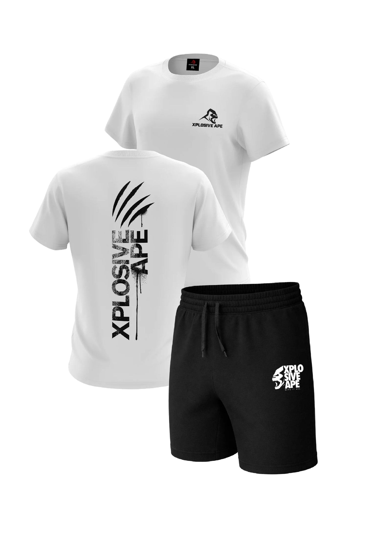 XAPE Claw Tee & Ultimate Ape Oversized Shorts Combo - White/Black