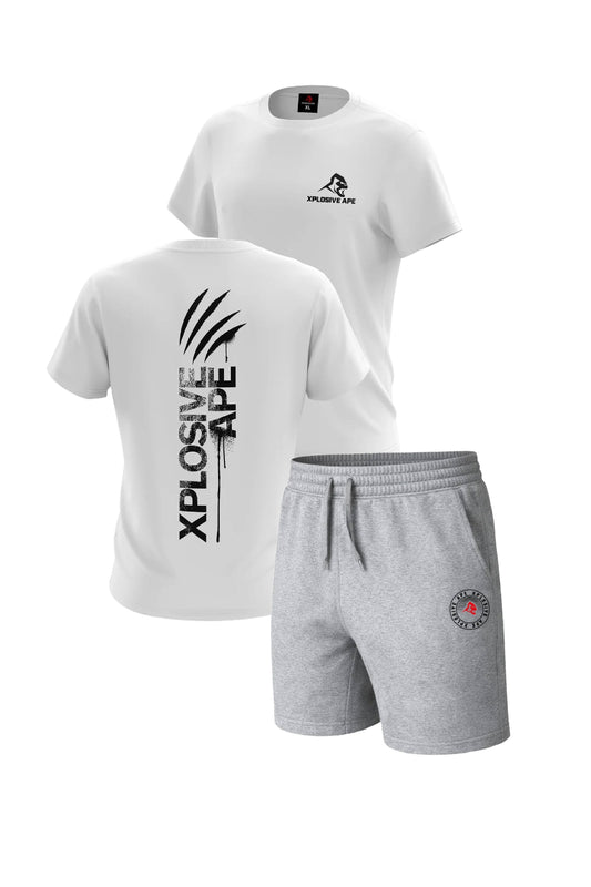 XAPE Claw Tee & Venus Oversized Shorts Combo - White/Ash Grey