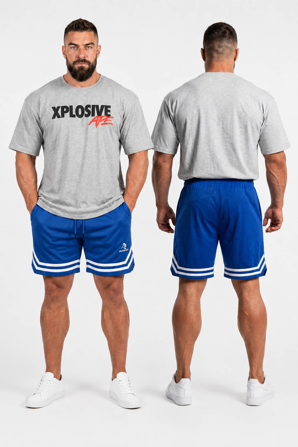 XAPE Holder V2 Tee & Strike Shorts Combo - Sports Grey/Blue