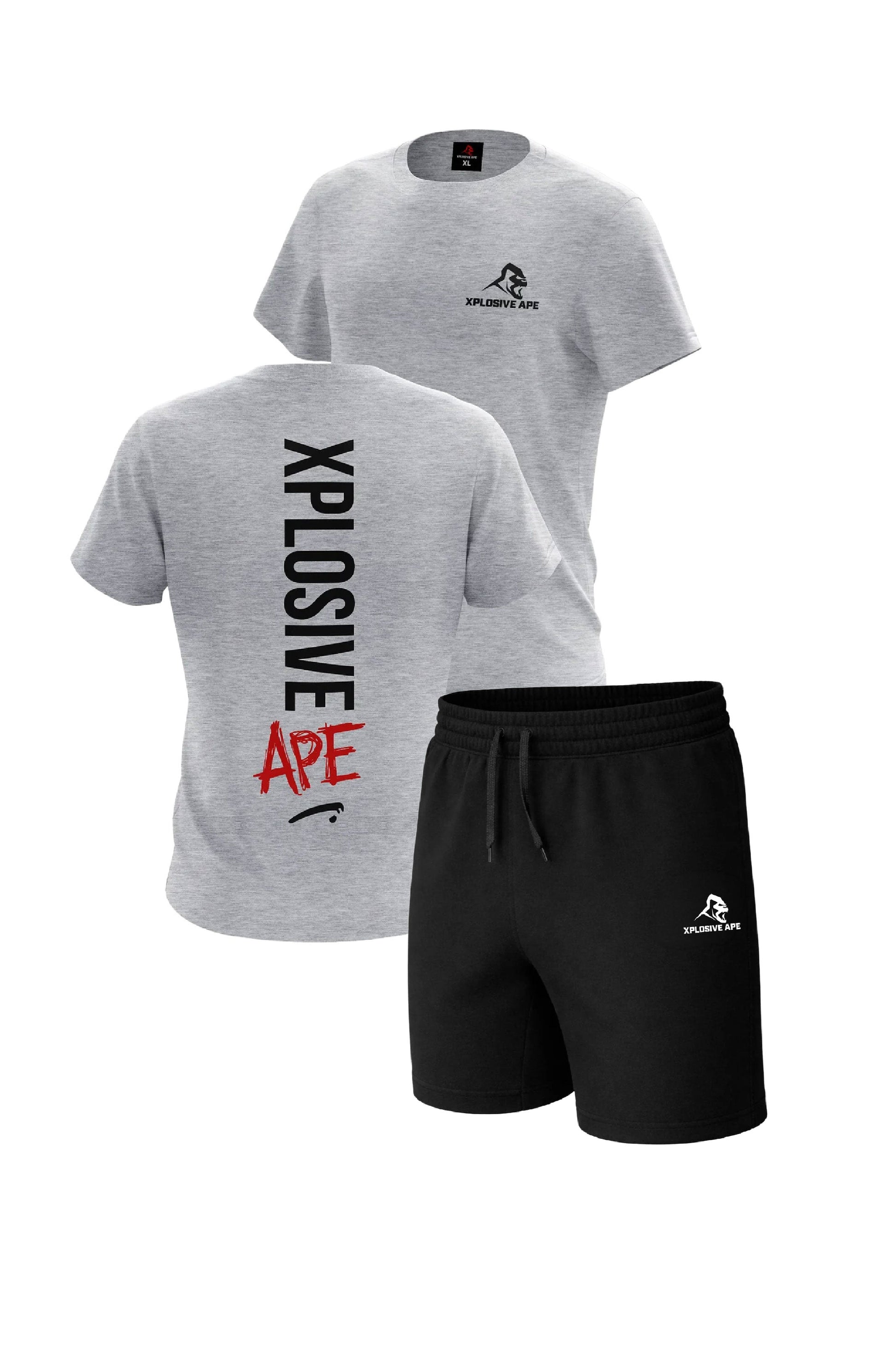 XAPE Graffiti Tee & Prime Oversized Shorts Combo - Sports Grey/Black