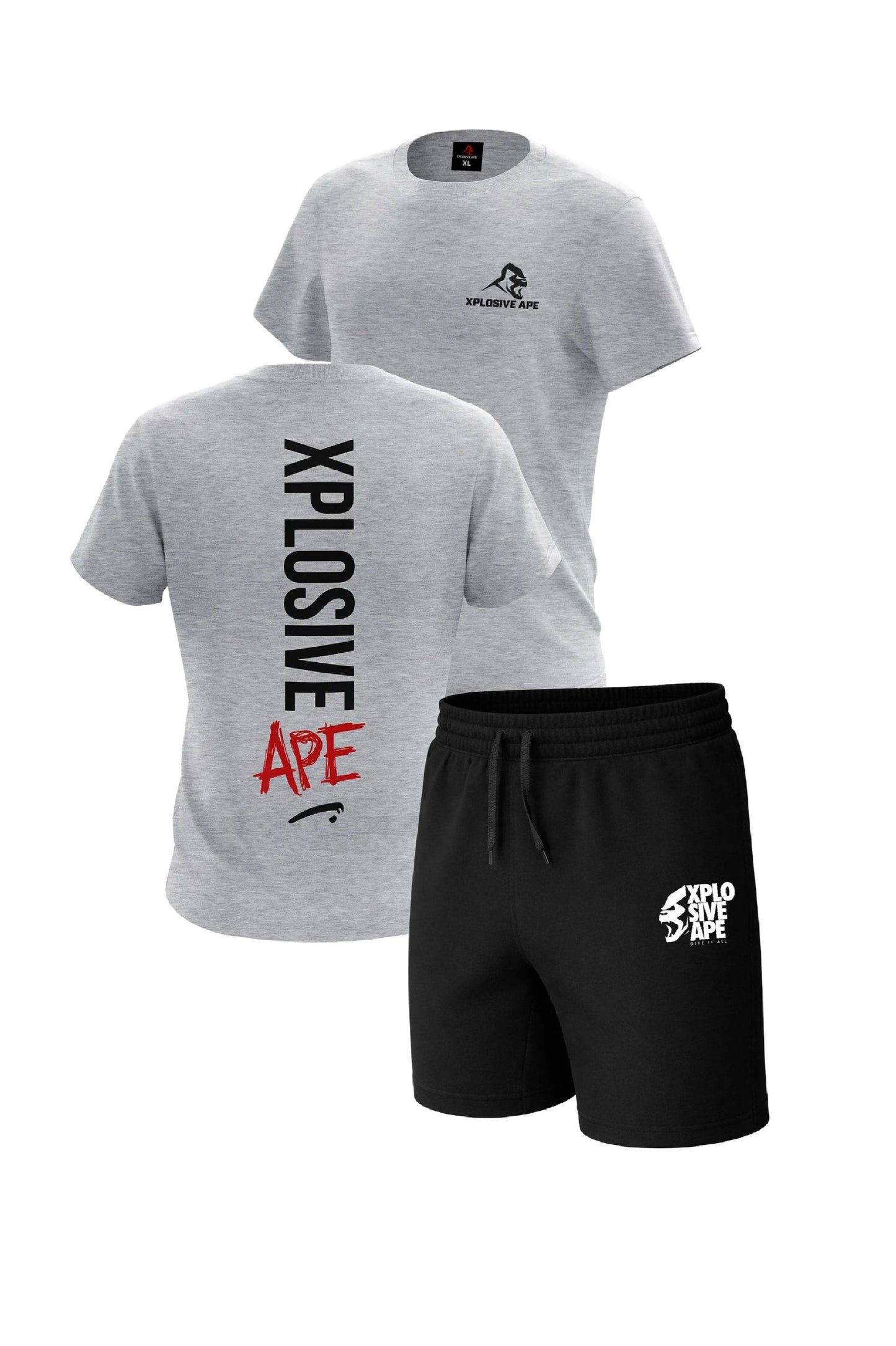 XAPE Graffiti Tee & Ultimate Ape Oversized Shorts Combo - Sports Grey/Black