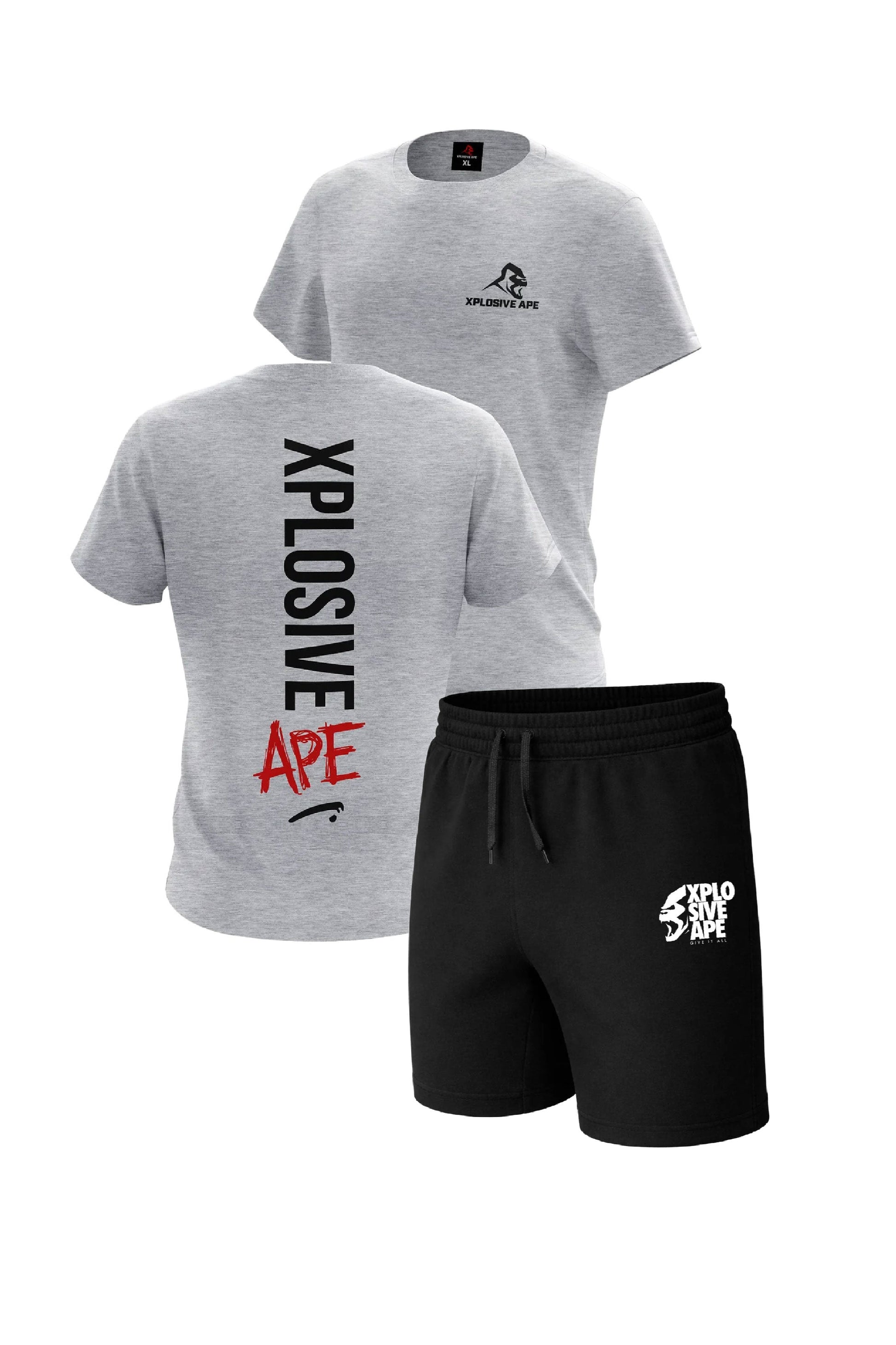 XAPE Graffiti Tee & Ultimate Ape Oversized Shorts Combo - Sports Grey/Black