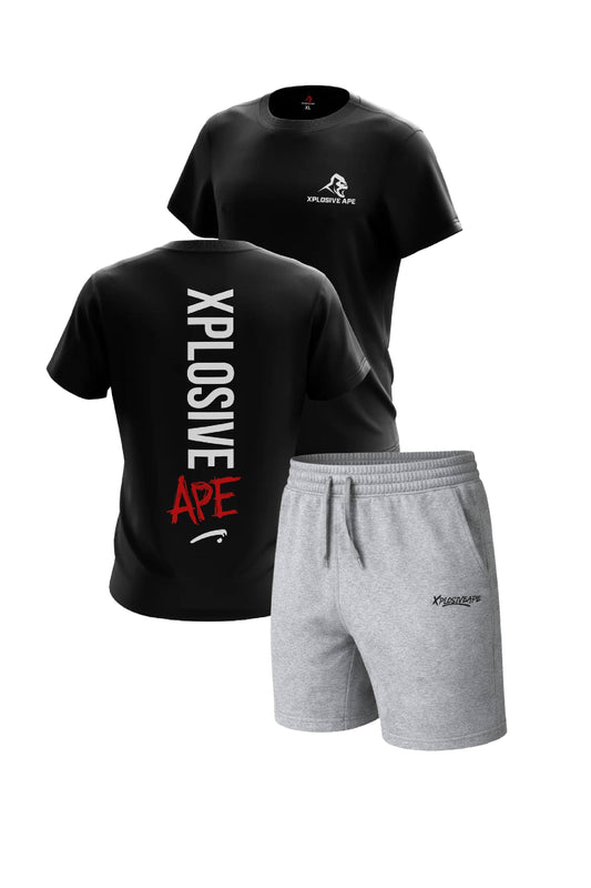 XAPE Graffiti Tee Desolate Oversized Shorts Combo - Black/Ash Grey