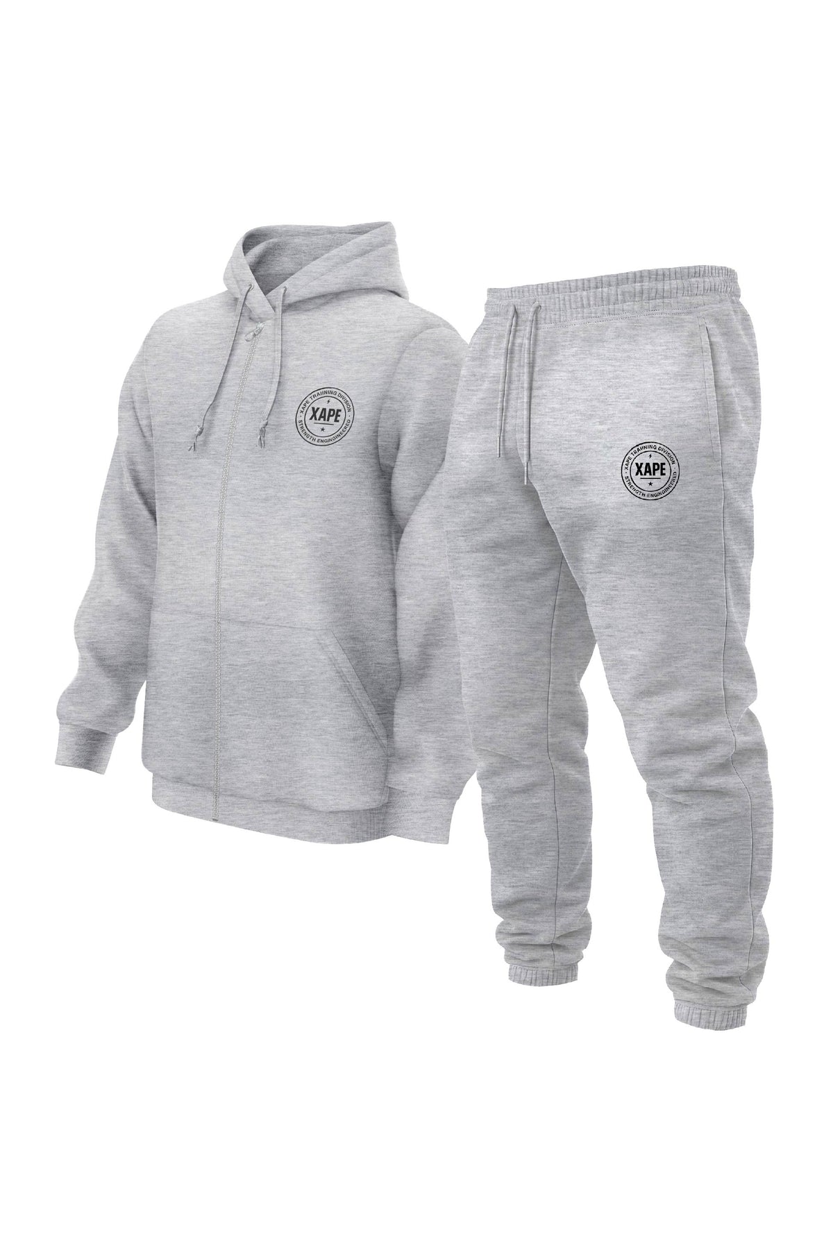XAPE Classic Badge Logo Zip Hoodie & Joggers Combo - Sports Grey
